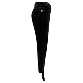 Chanel-Chanel Black Pinstriped Ankle Zip Denim Jeans-Black