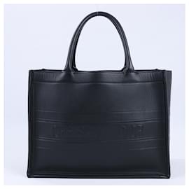 Dior-Christian Dior Leather Book Tote Handbag in Black-Black