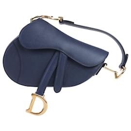 Dior-Christian Dior Saddle Mini Bag Leather Handbag in Navy Blue-Blue