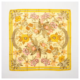 Hermès-Hermes Carré 90 "Fleurs d'Hellade" 100% Silk Scarf-Yellow