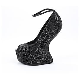 Giuseppe Zanotti-Giuseppe Zanotti Swarovski Crystal No-Heel Platform Wedges - Size 38 EU-Black