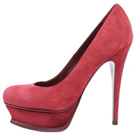 Saint Laurent-Saint Laurent Paris Burgundy Suede Palais 105 Platform Pumps Size 37.5 EU-Dark red