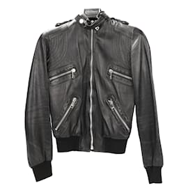Dolce & Gabbana-Dolce & Gabbana Black Leather and Leopard Biker Jacket, Size 38-Other