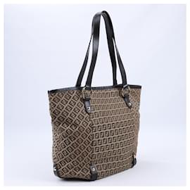 Fendi-FENDI Zucchino Canvas & Leather Shoulder Bag in Beige×Brown 8BH197-Beige
