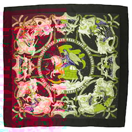 Hermès-Hermès Carré 90 "CAVALIERS DES NUAGES" 100% Silk Scarf-Dark red