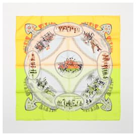 Hermès-Hermès Carré 90 "CAVALIERS PEULS" 100% Silk Scarf-Yellow