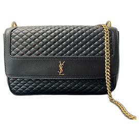 Saint Laurent Bolsa de Ombro Victoire em Couro de Corde Preta Preto Gold hardware