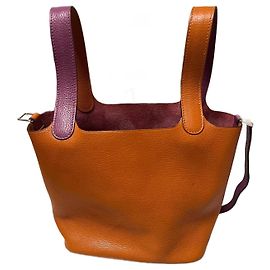Bolsa de mão Hermès em couro laranja e roxo escuro Laranja Roxo escuro