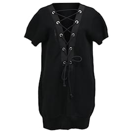 Sacai-Sacai Lace-Up Mini Dress in Black Cotton-Black