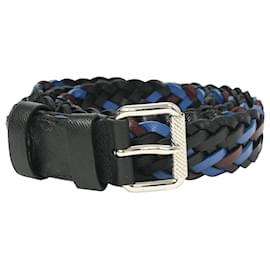 Prada-Prada Woven Belt in Multicolor Leather-Blue,Light blue