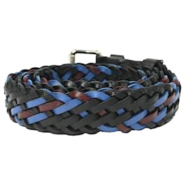 Prada-Prada Woven Belt in Multicolor Leather-Blue,Light blue