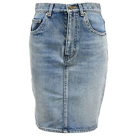 Saia lápis mini Saint Laurent em denim de algodão azul Azul Azul claro