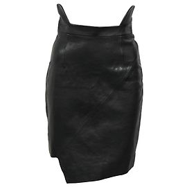 Saint Laurent Minirock mit hoher Taille aus schwarzem Lammleder Schwarz