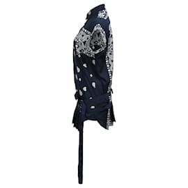 Sacai- Sacai Paisley Print Pleated Shirt in Navy Blue Polyester-Blue,Navy blue