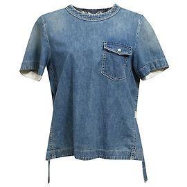 Camiseta plisada con cinturón Sacai en denim de algodón azul Azul Azul claro