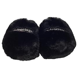 Balenciaga-Balenciaga Faux Fur Slides in Black Nylon-Black