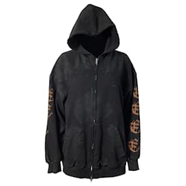 Balenciaga-Balenciaga Logo Zipped Hoodie in Black Cotton-Black