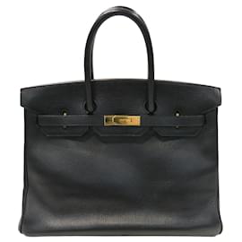 Hermès-Hermes Birkin 35 Handbag in Black Ardennes Leather-Black