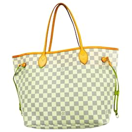 Louis Vuitton-Louis Vuitton Damier Azur Neverfull MM Tote Bag-White