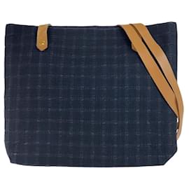 Hermès-Hermes Canvas Leather Messenger Bag-Blue
