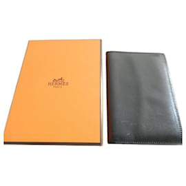 Hermès-vintage black kid leather agenda cover 9X13 cms box-Black