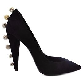 Escarpins Saint Laurent en daim ornés de cristaux noirs Noir