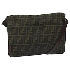 Fendi-FENDI Zucca Canvas Shoulder Bag Brown Black Silver Auth bs22190-Brown,Black,Silvery