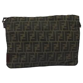 Fendi-FENDI Zucca Canvas Shoulder Bag Brown Black Silver Auth bs22190-Brown,Black,Silvery