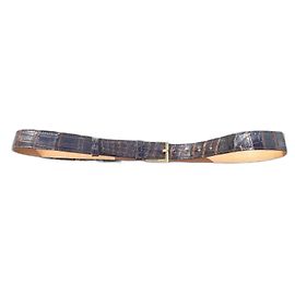 cinturão vintage Hermès de couro de crocodilo 80cms, fivela de aço dourado Marrom