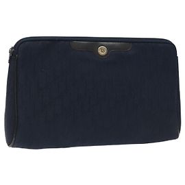 Christian Dior Trotter Canvas Clutch Tasche Navy Gold Auth bs22117 Golden Marineblau