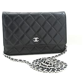 Chanel-CHANEL Black Classic Wallet On Chain WOC Shoulder Bag Lambskin-Black