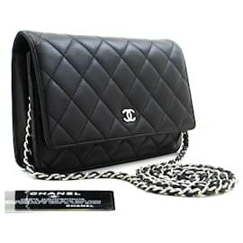 Chanel-CHANEL Black Classic Wallet On Chain WOC Shoulder Bag Lambskin-Black
