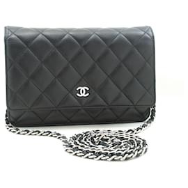 Chanel-CHANEL Black Classic Wallet On Chain WOC Shoulder Bag Lambskin-Black