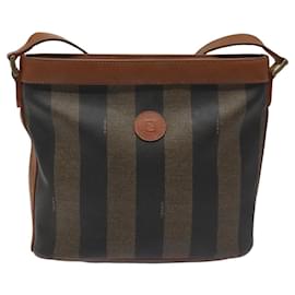 Fendi-Sac à épaule en toile Pecan FENDI marron noir Auth 115751-Marron,Noir