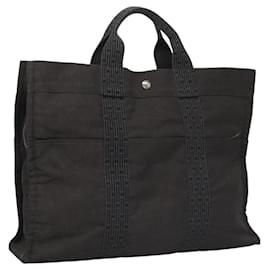 Hermès-HERMES Sac Tote MM Her Line Toile Gris Argent Auth bs22307-Marron,Argenté