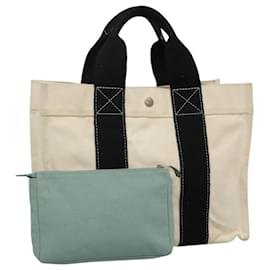 Hermès-HERMES Sac Tote Bora Bora Ensemble Poche en Toile Blanc Noir Bleu Auth bs22613-Noir,Blanc,Bleu