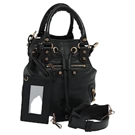 Balenciaga-BALENCIAGA Giant Mini Pom Pom Hand Bag Leather 2way Black 285439 Auth ki5426-Black