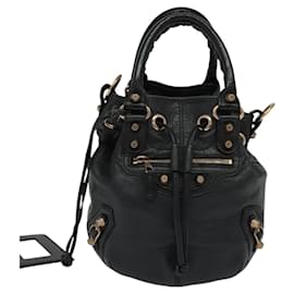 Balenciaga-BALENCIAGA Giant Mini Pom Pom Hand Bag Leather 2way Black 285439 Auth ki5426-Black