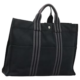 Hermès-HERMES Fourre Tout MM Hand Bag Canvas Black Gray Silver Auth bs22138-Brown,Black,Silvery
