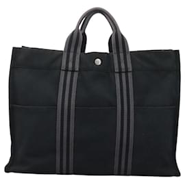 Hermès-HERMES Fourre Tout MM Hand Bag Canvas Black Gray Silver Auth bs22138-Brown,Black,Silvery