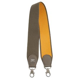 Hermès Bandoulière Sangle Etoupe Saffron Correa de Algodón Grande Plata HDW Hermes Gris pardo Hardware de plata