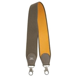 Hermès-Hermès Bandoulière Sangle Etoupe Saffron Large Cotton Strap Silver HDW Hermes-Taupe,Bijouterie argentée