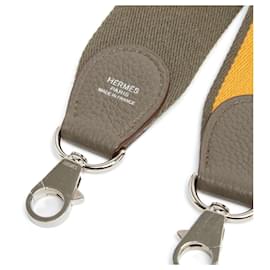 Hermès-Hermès Bandoulière Sangle Etoupe Saffron Large Cotton Strap Silver HDW Hermes-Taupe,Bijouterie argentée