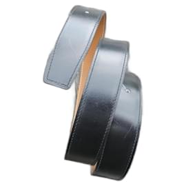 Hermès-Hermès smooth black calfskin belt / Epsom gold 90 cm new box and dustbag-Black