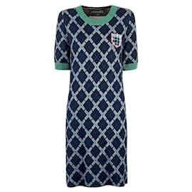 Chanel-Chanel New CC Patch Tartan Cashmere Dress 40 FR-Green