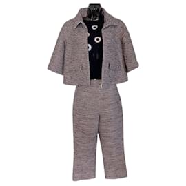 Chanel-New Chanel 19C La Pausa Runway 3 Piece Set Tweed Jacket Pants and Blouse FR 38-Black,White,Red,Dark blue