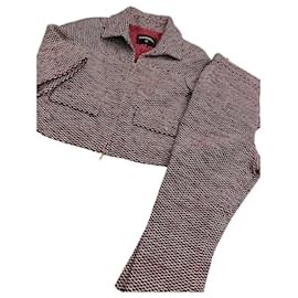 Chanel-Chanel 19C La Pausa Runway 2 Piece Set Tweed Jacket Matching Capri Pants FR 38-Black,White,Red,Dark blue