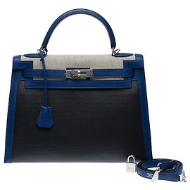 Hermès HERMES Kelly 32 Bag in Blue Canvas - 102529 Blue