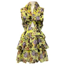 Ulla Johnson-Ulla Johnson Yellow / Purple Floral Print Ruffle Dress-Yellow