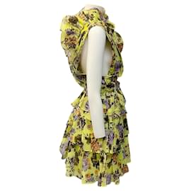 Ulla Johnson-Ulla Johnson Yellow / Purple Floral Print Ruffle Dress-Yellow